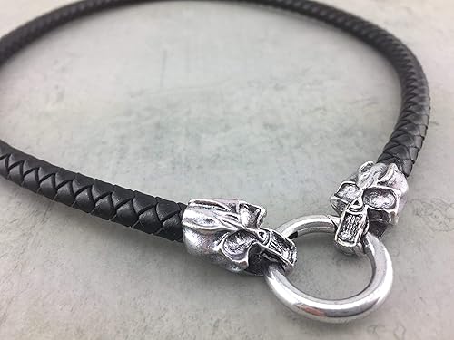 Lederkette Lederhalskette schwarz aus 8 mm geflochtenen Rinderleder black für Herren Männer Frauen Damen, mit oder ohne Anhän
