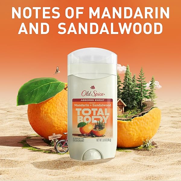 OLD SPICE WHOLE BODY DEODORANT STICK FOR MEN, ALUMINUM FREE, MANDARIN + SANDALWOOD SCENT, 24/7 ODOR PROTECTION, 24/7 FRESHNESS, DERMATOLOGIST TESTED, GENTLE ON SKIN, SAFE TO USE ALL OVER, 3.0 OZ
