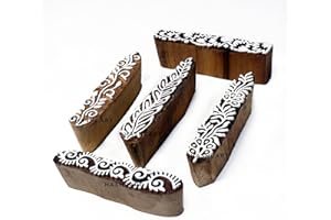 HASHCART® Wooden Pottery Stamps for Block Printing - Finger Shapes Stamp Set of 5, Made in India Ink Stamps, Wood Blocks for Crafting on Fabric, Clay & Henna Tattoo, Wood Stamps for Craft
