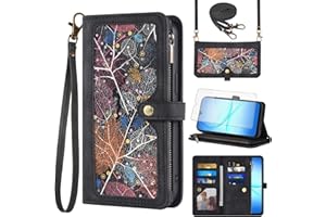 Phone Case for Samsung Galaxy A17 5G/4G Wallet Cover with Screen Protector and Crossbody Wrist Strap Leather Flip Pattern Zip