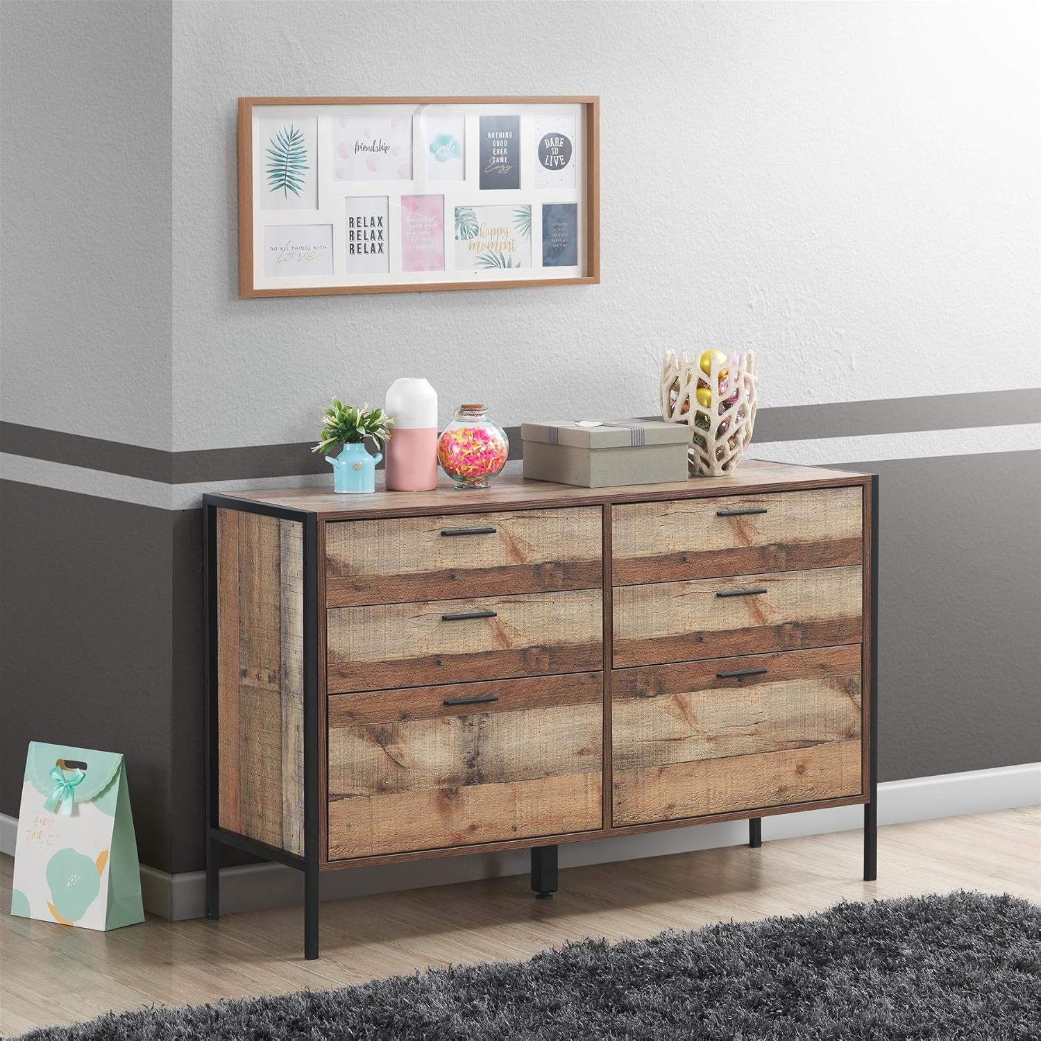 Timber Art Design Uk Stretton Rustic Chest 6 Drawers Bedroom Living Room Storage Industrial Oak Amazon Co Uk Kitchen Home