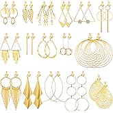 16 Pairs Clip on Earrings Women Jewelry Set Clip on Bohemian Earrings Clip on Hoop Dangle Drop Earrings Geometric Triangle Round Tassel with Rubber Pads Non Piercing Earrings for Women
