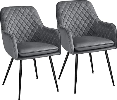 Yaheetech Dining Chairs Set of 2 Velvet Upholstered Armchairs Grey