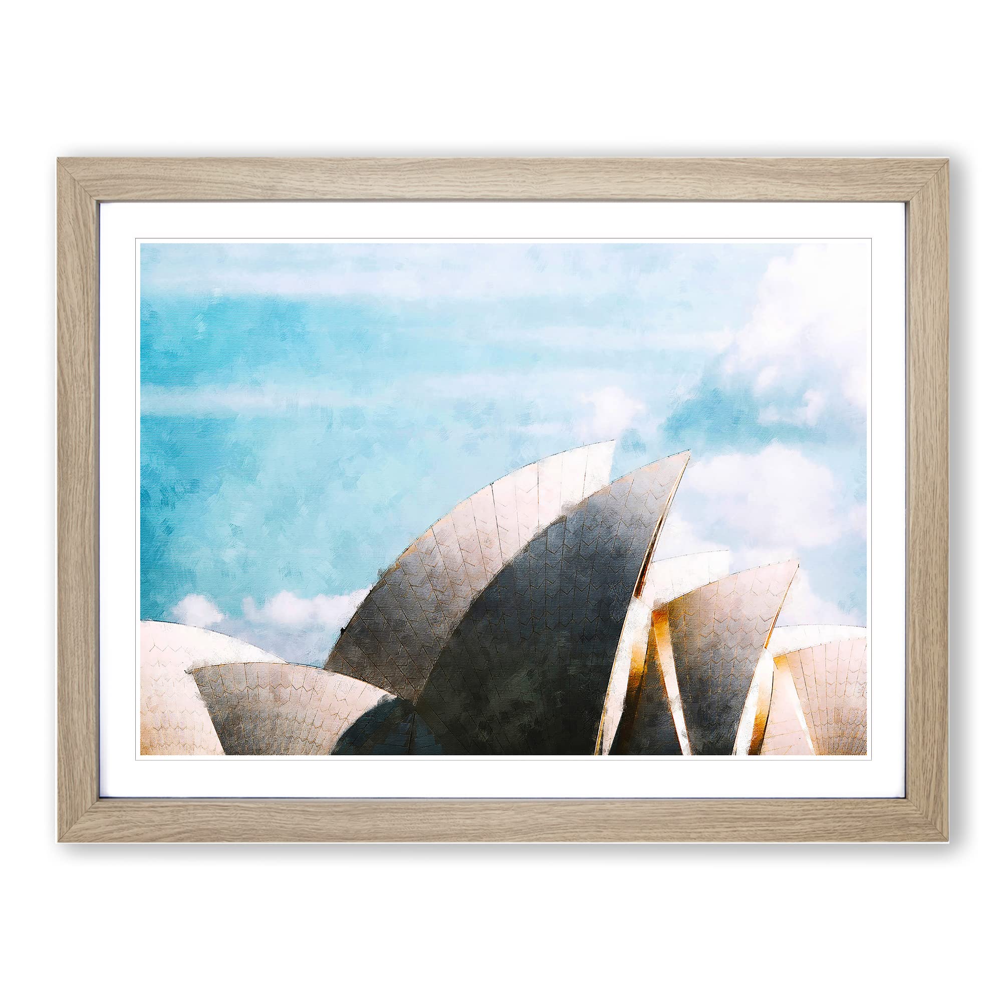 Sydney Opera House In Australia Painting Modern Art Framed Wall Art Print, Ready to Hang Picture for Living Room Bedroom Home Office Décor, Oak A4 (34 x 25 cm)