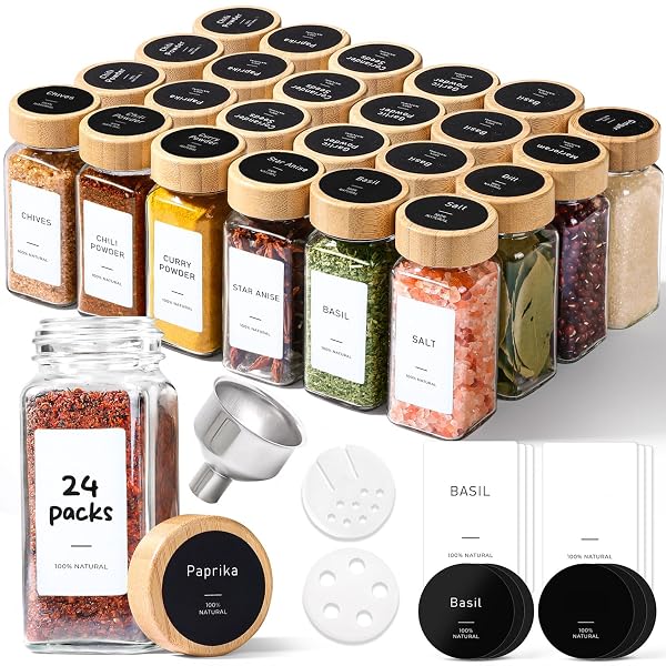 COMSAF GLASS SPICE JARS WITH WITH LABELS 4...