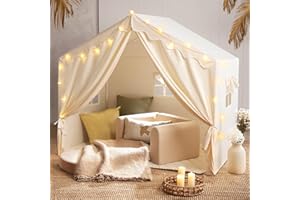 Tiny Land Kids Tent with Mat and Star Lights, Indoor Playhouse for Toddlers, 57"x36"x52" Large Reading Nook for Girls & Boys, Modern Bed Canopy for Kids Room