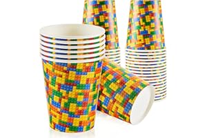 Cunhill 36 Pcs 9 oz Party Paper Cups Party Supplies Disposable Paper Drinking Cups for Birthday Decorations Sport Picnics(Building Block)