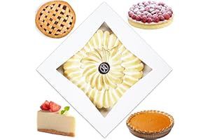 BAKELUV Pie Boxes for 9 Inch Pie | White, 50 Pack | 9x9x2.5 Bakery Box with Window, 9x9 Cookie Box, 9 Inch Pastry Boxes with Window Bulk, Cake Boxes, Auto Pop Up