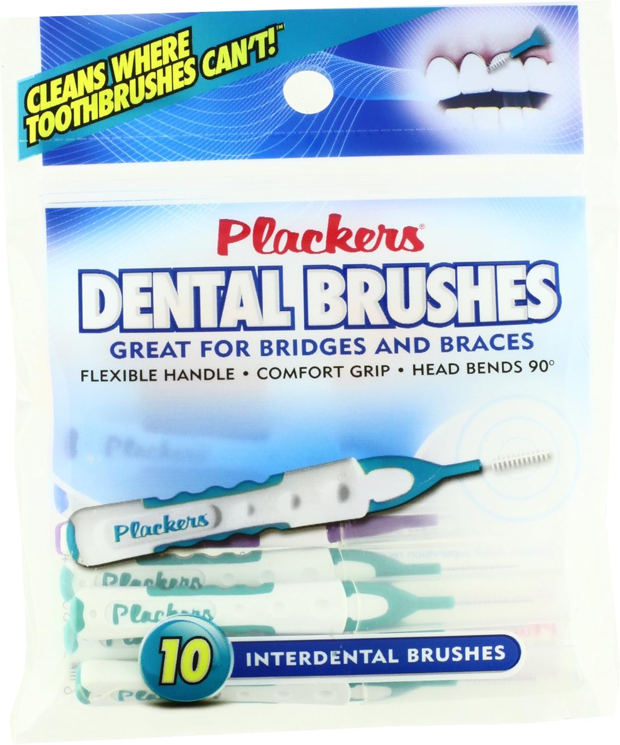 Plackers Dental Brushes For Bridges And Braces, Interdental Brushes, 10