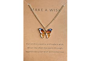 DEQIYIJI Cute Butterfly Pendant Necklace Jewelry Gifts For Women Teen Girls Gold Chain Colorful Animal Minimalist Charm With Message Card