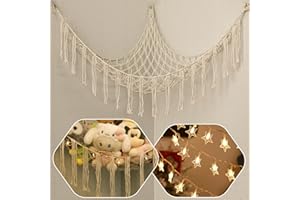 YELIENM Stuffed Animals Net or Hammock with LED Light, 59 inch Toy Hammock Net for Stuffed Animals Corner Hanging Stuffed Animal Storage Stuffed Animal Holder for Nursery Kids Bedroom (White)
