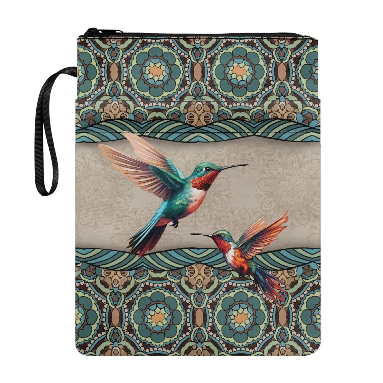 Poceacles Bohemian Mandala Hummingbird Print Book Covers for Paperback Hardcovers Book Sleeve for Book Lovers Book Pouch with Zipper Storage Bag for Teen Adult, CZ25