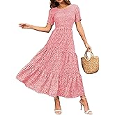 BTFBM Women Casual Short Sleeve Crew Neck Summer Dress Bohemian Floral Printed Flowy Maxi Dresses Tiered Cocktail Dress