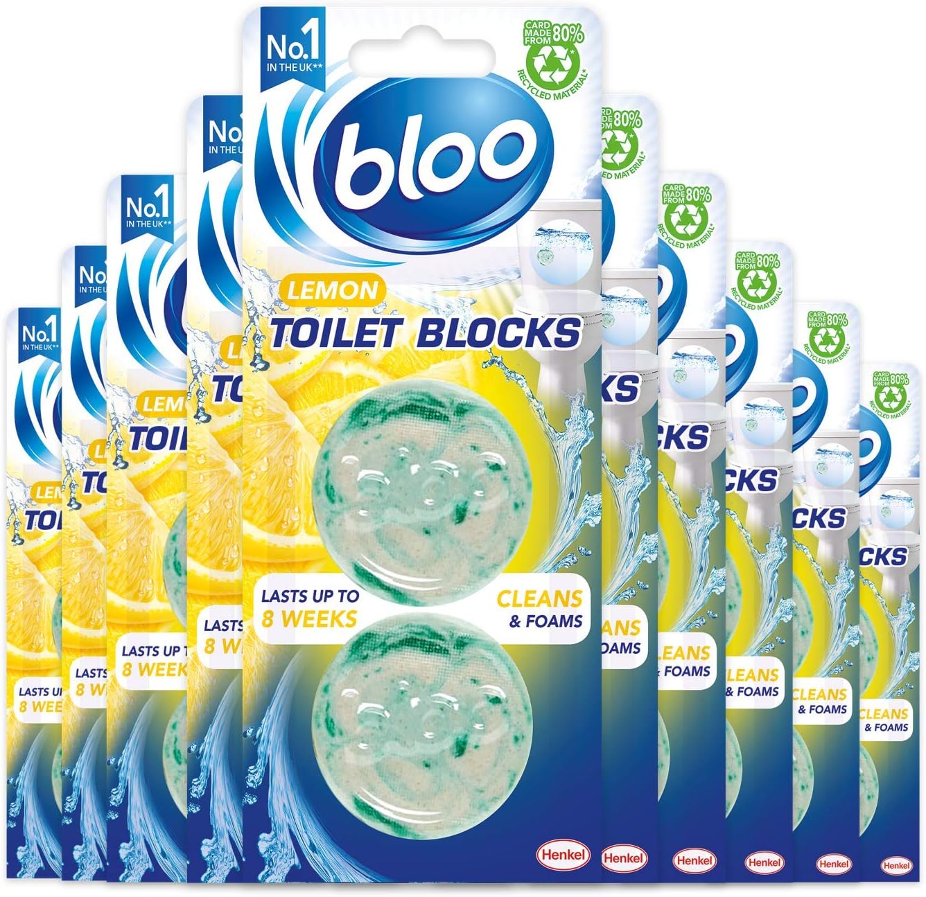 Bloo In Cistern Twin Blocks Citrus Zest with Long Lasting Anti-Limescale Cleaning, Foaming & Clear Water 10 x 2 Pack