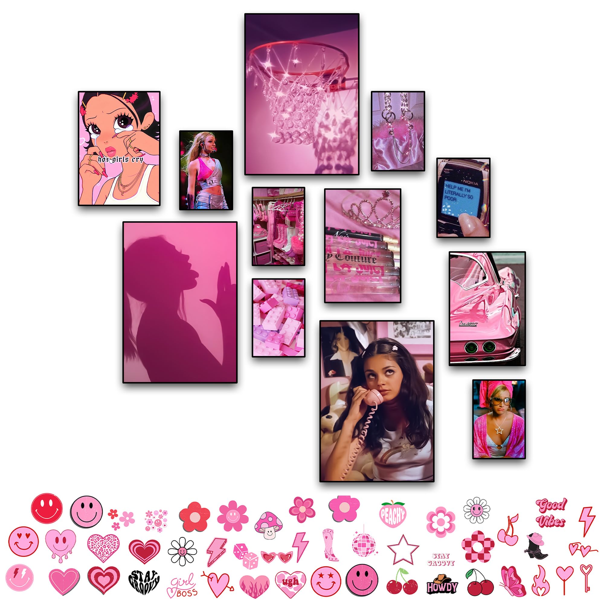 Photo 1 of 365DoRoTeYa Hot Pink Aesthetic Wall Art – Y2K Baddie Room Decor, Trendy Posters for Teen Girls, Indie Funky Bedroom Decorations, Dorm Aesthetic Collage, Cute Retro Prints 12PCS (Unframed)