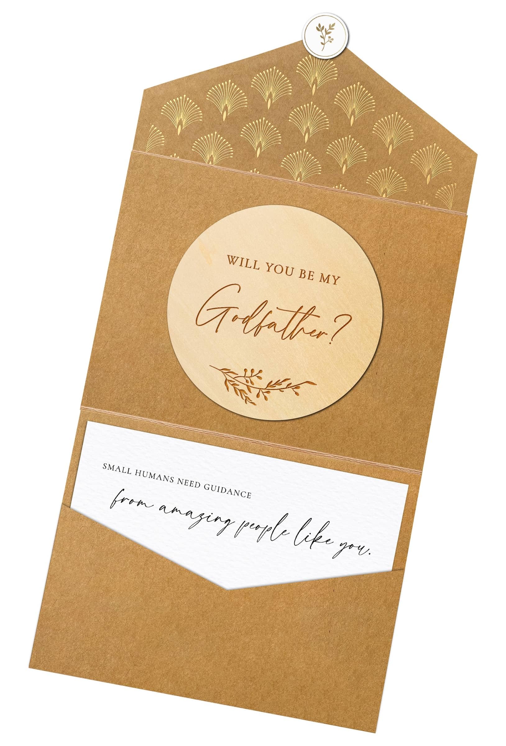 Joli Coon Will you be my godfather wooden card with pocketfold envelope and seal sticker - Godfather proposal โ image 1
