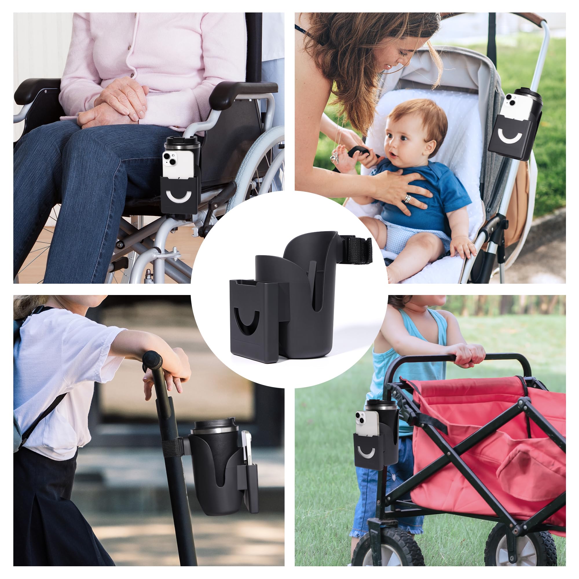 Joxodak Wheelchair Cup Holder 2 in 1 Strap-on Walker Cup and Phone Holder Compatible with Drive Medical Nitro Rollator Walkers Cup Holder for Wheelchair, Walker, Rollator, Camper
