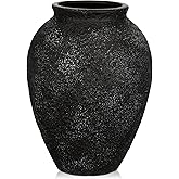 Rustic Ceramic Vase for Home Decor – 6.7" Small Decorative Textured Black Vases for Dried Flowers, Pampas Grass, Faux Plants – Modern Farmhouse Boho Table Centerpiece
