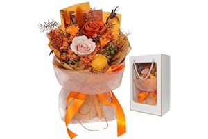 RIDDSEE Preserved Fall Flowers Bouquets, Long Lasting Orange Rose Flower for Autumn Decorations, Exquisite Floral Gifts for Fall Decor, Anniversary, Birthday, Congratulations, Get Well, Sympathy, Thanksgiving