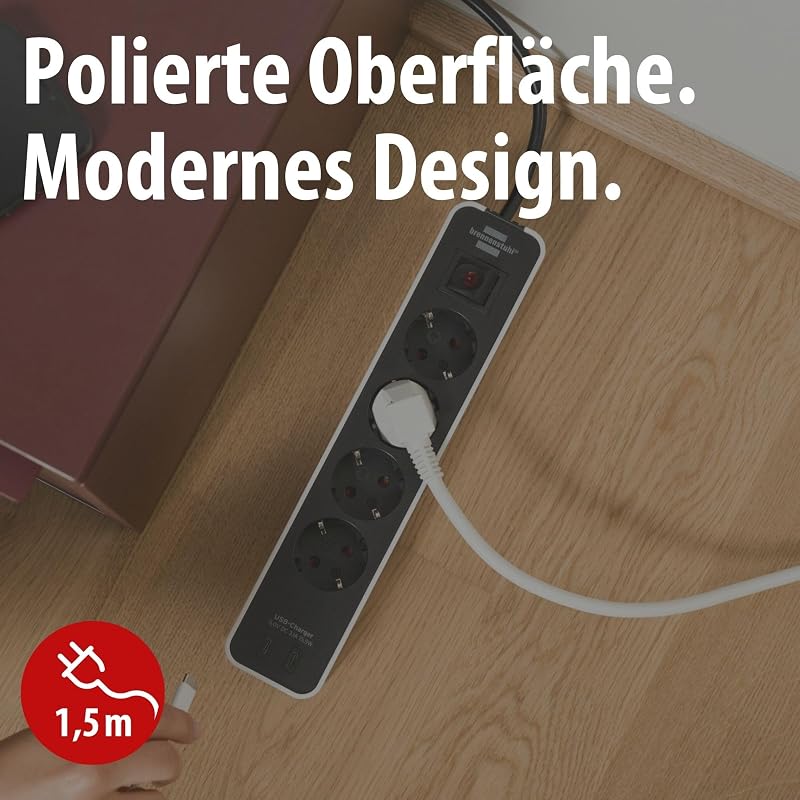 Ecolor Steckdosenleiste 4-Fach mit USB-Ladebuchse
