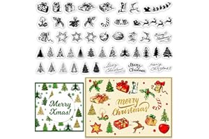 ALIBBON Mini Christmas Tree Clear Stamps for Card Making, Xmas Gift Reindeer Jingle Bells Transparent Silicone Rubber Seal Stamps for Crafts Journal DIY Scrapbooking Photo Album Decorations