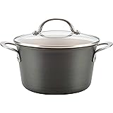 Ayesha Curry Home Collection Hard Anodized Nonstick Sauce Pan/Saucepan with Lid, 4.5 Quart, Gray
