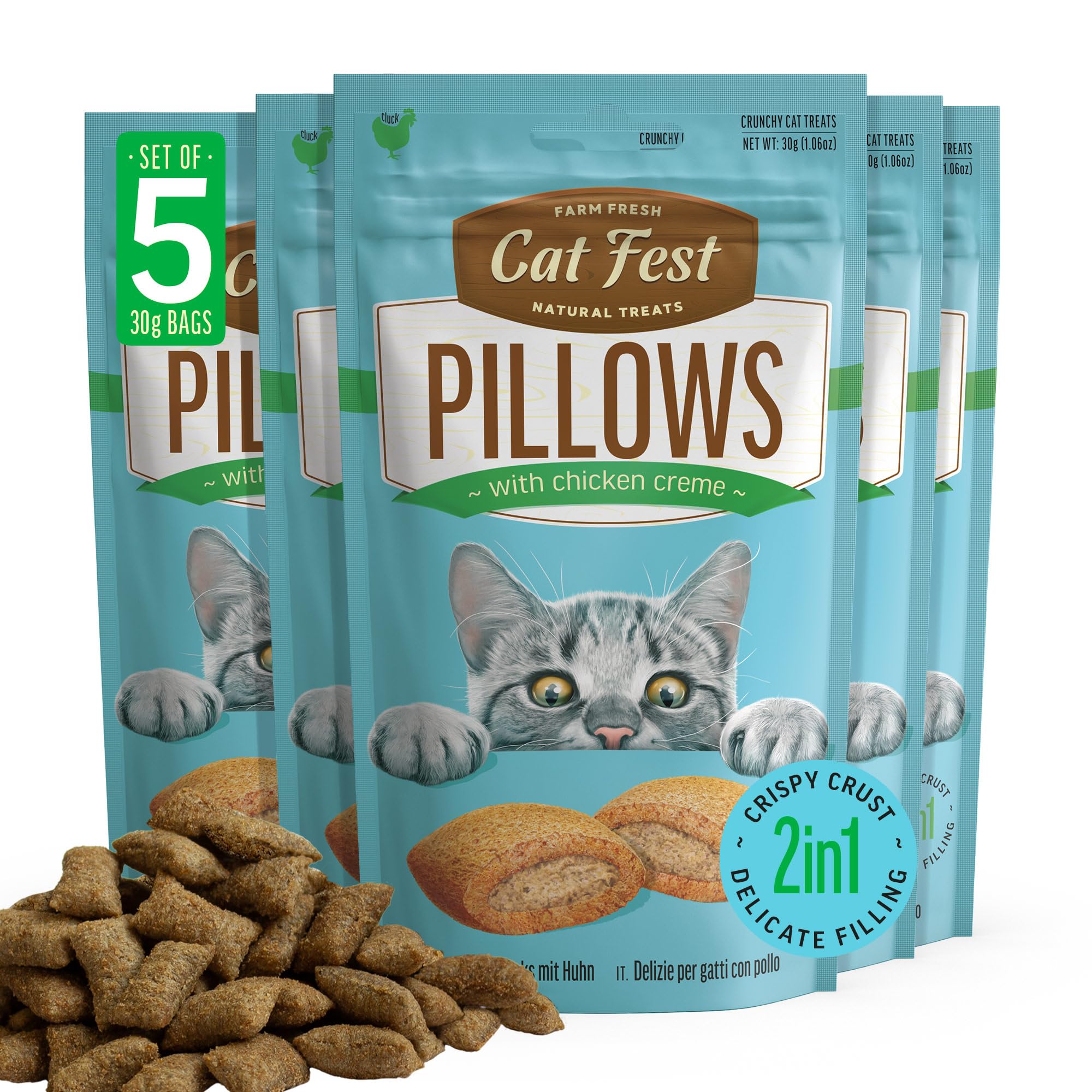Cat Fest Pillows with Chicken Creme - High-Protein Delicious Cat Treats, 30 g (Pack of 5)