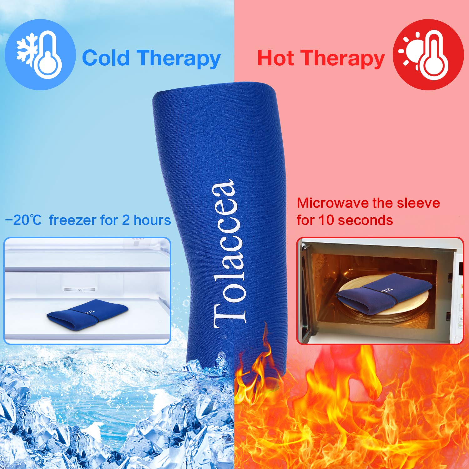 Tolaccea Hot & Cold Therapy Flexible Ice Packs Cold Thereapy Compression Sleeve Reusable Gel Pack for Injury Cold Wrap for Knee Calf Ankle Elbow (L)