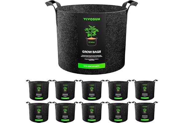 VIVOSUN 10-Pack 10 Gallon Plant Grow Bags Fabric Pots with Handles | 300G Thickened Nonwoven Fabric, Excellent Drainage, Heal