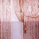 Aisszhao 2 Packs Rose Gold Tinsel Foil Curtain Backdrop 3.2ft x 6.5ft view 4