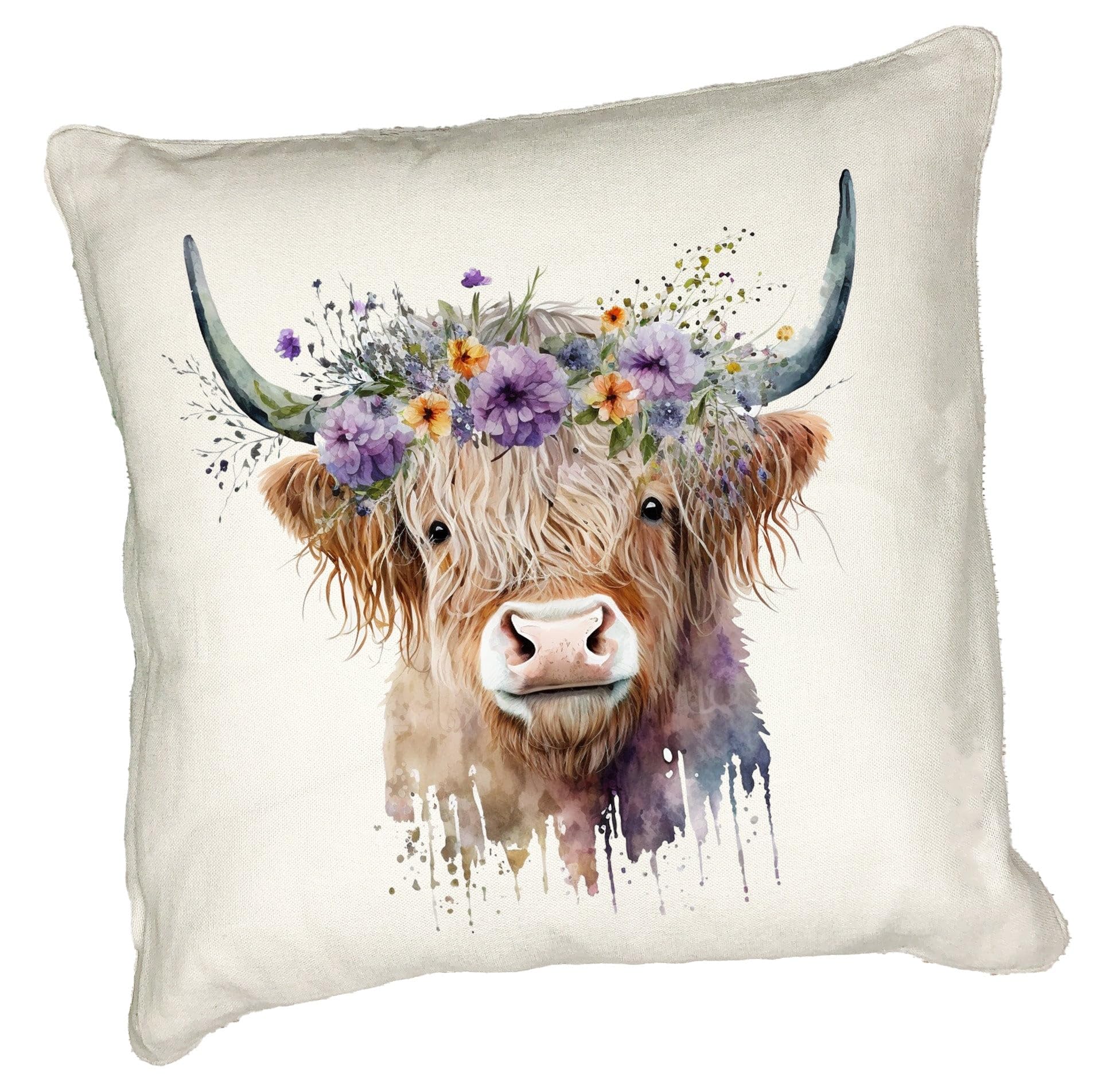 Anonymous Gifting Highland Cow Printed Cushion Cover - 40x40cm - Linen style - Cow 2