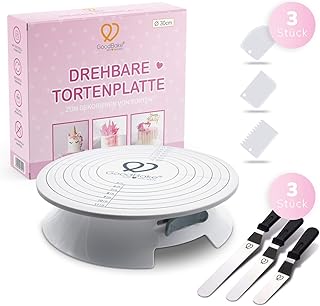 GoodBake drehbare Tortenplatte zum Dekorieren von Kuchen & Torten inkl. 3 Winkelpaletten und 3 Teigkarten, mit Feststellfunktion, Kugellager