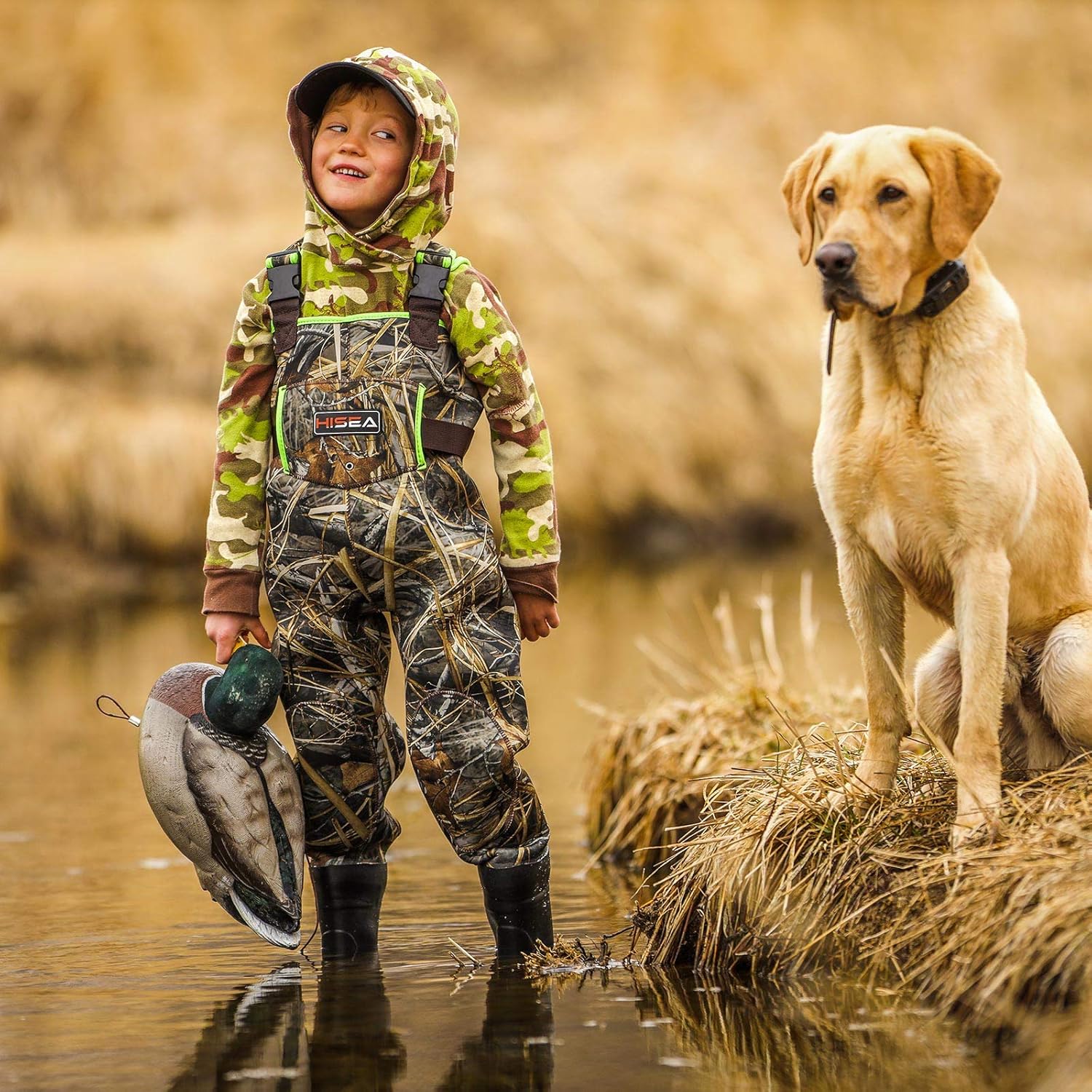 HISEA Kids Chest Waders Neoprene Fishing Waders for Toddler & Children Youth Duck Hunting Waders for Kids Boy and Girl with Waterproof Insulated Cleated Boots : Sports & Outdoors