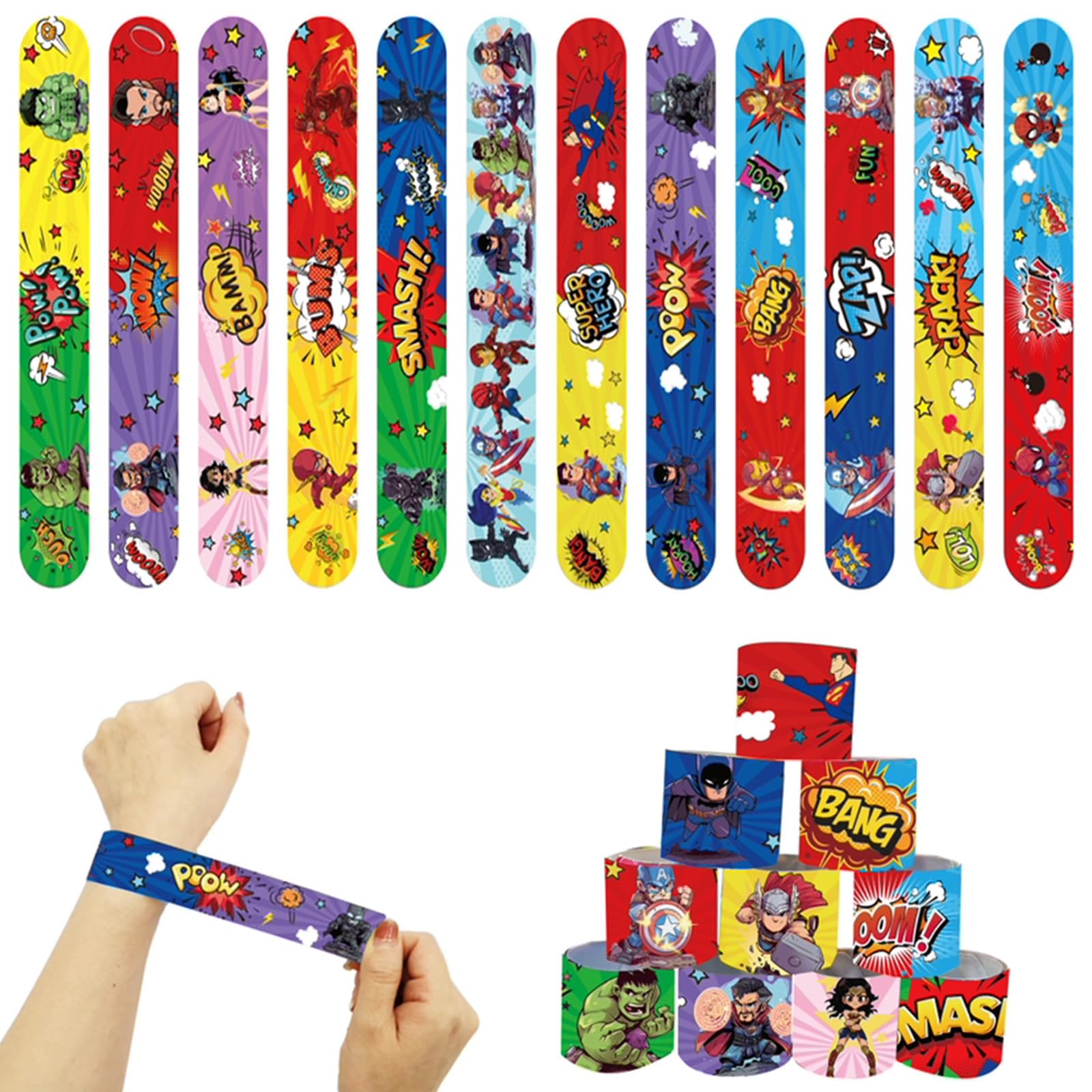 24 PCS Avengers Slap Bracelets - Superhero Wristband Snap Bands for Kids, Party Favors & Gifts