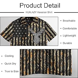 HUGLAZY USA Camo Buck Deer Flag Hawaiian Shirt for