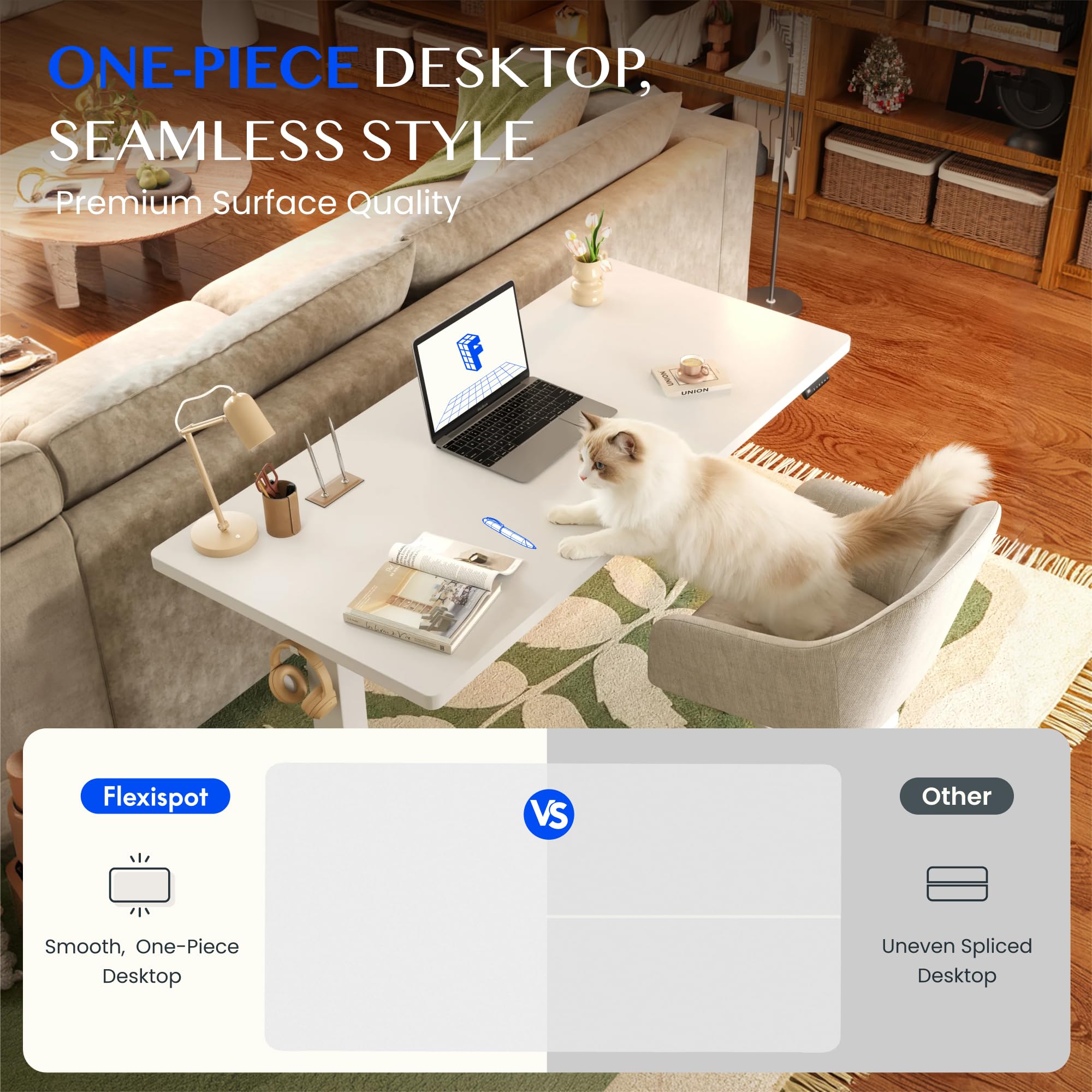 FlexiSpot Höhenverstellbarer Schreibtisch mit 2 Motoren & 25MM einteiliger Tischplatte,ergonomischer Bürotisch - 160 x 80 cm Ahorn, weißes Gestell 6