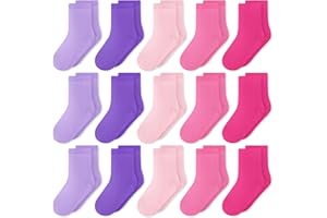GENTABY Toddler Kids Crew Socks-15 pairs Boys Girls School Ankle Socks Casual Sport Soft Socks for Children Aged 1-14