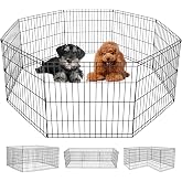 FDW | Dog Playpen | 24", 8 Panels | Heavy Duty Metal Pet Exercise Pen | Indoor/Outdoor Fence Panels | Rust-Resistant, Removable, Tool-Free Setup | Custom Layout, Anti-Skid, Expandable Design