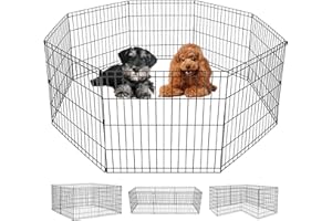 FDW 24 Inch Dog Pen 8 Panel Dog Playpen Indoor Outdoor Metal Puppy Pet Fence Portable Folding Animal Exercise Fence,Black