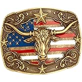 Layiexre Western Cowboy Cowgir Belt Buckle,Vintage Poker Rodeo Longhorn Bull Belt Buckle for Men Women