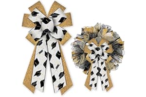 Glodecart Large Graduation Bow for Wreath, White Graduation Cap Congrats Bow for Front Door, Gold Glitter Graduation Wreath Bow for Graduation Decoration Party Supplies Indoor Outdoor Wall Ornament