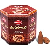 HEM Sandalwood Backflow Incense Cones &ndash; Pack of 40 Brown Cones | Long-Lasting Natural Aroma for Positivity, Cleansing &amp; Relaxation | Wood Powder Aromatherapy for Stress Relief &amp; Air Purification