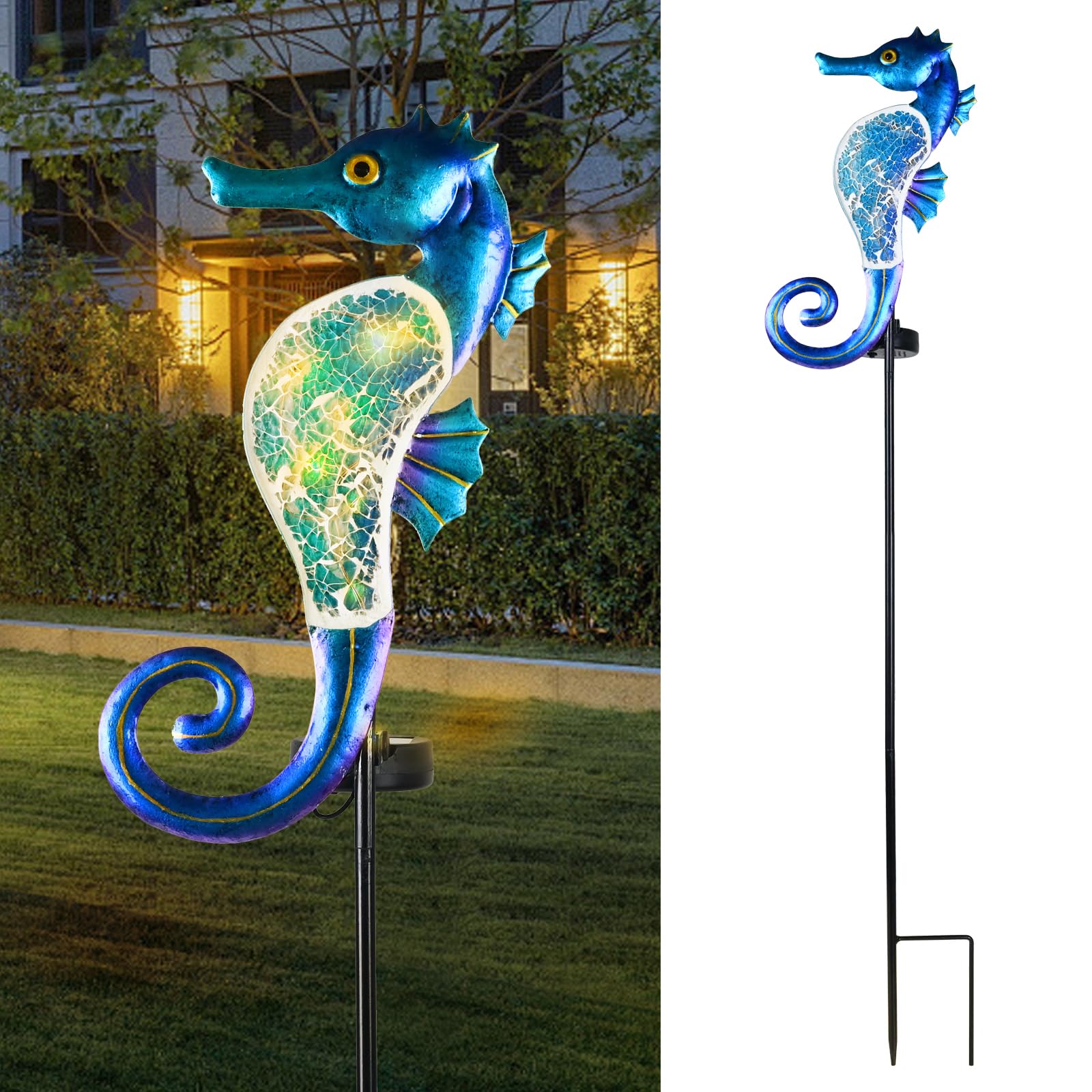 Photo 1 of Yiosax-Solar Outdoor Lights Decorative-Yard Outdoor Decor-Garden Stakes Seahorse Decorations Waterproof 7 LED Light Decor Ocean Beach Theme for Lawn Path Yard Decoration Gift Idea Mom Women