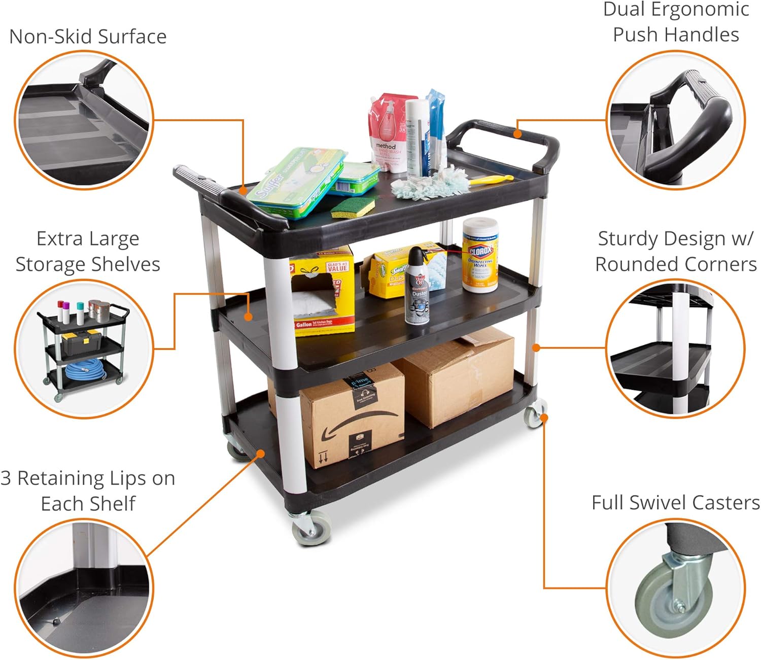 Supports up to 300 lbs Black / 40.25 x 19.75 Warehouses Utility Cart