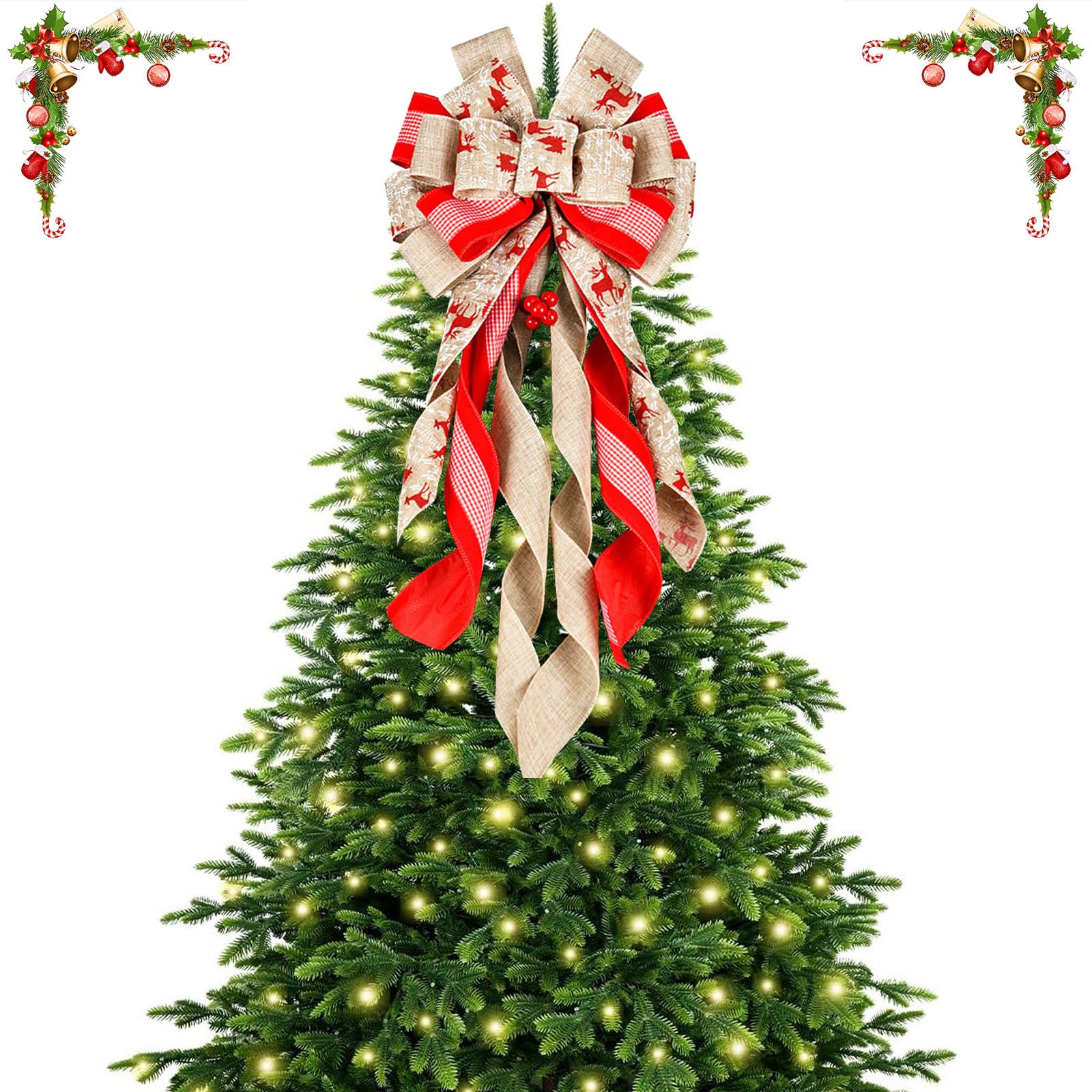 YankMooM Christmas Tree Topper Bow,Large Christmas Tree Bow Red Decorations Bow for Christmas Tree Home Decoration