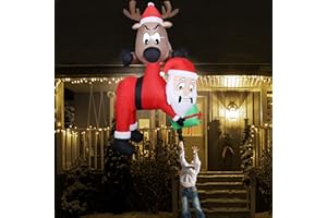 Lulu Home 7.2FT H Christmas Inflatable Decoration, Light Up Air-Blown Reindeer Holding Santa in The Mouth, Xmas Blowups with Storage Bag for Roof Balcony Tree Window Sill Holiday Display