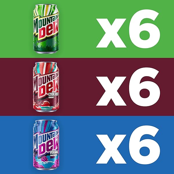 MOUNTAIN DEW 3 FLAVOR CORE VARIETY PACK (DEW, CODE RED, VOLTAGE), 12 FL OZ (PACK OF 18)
