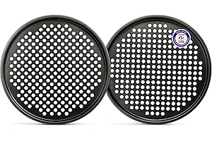 BAKKENMASTER Bakken- Swiss Non-Stick Pizza Pan with Holes - 13-Inch Perforated Pizza Crisper Carbon Steel Pizza Pan - 2 Round Pizza Trays - PFOA PFOS and PTFE Free