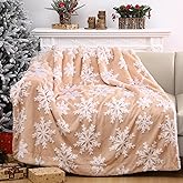 Boao Winter Throw Blanket 50" x 60" Khaki Snowflake Sherpa Fleece Flannel Plush Microfiber Large Soft Reversible Blanket for Winter Bed Sofa Car Holiday