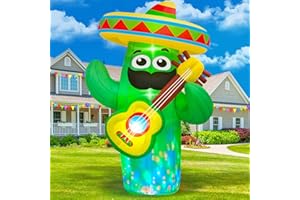 Danxilu 6 FT Cinco De Mayo Inflatables Outdoor Decoration, Blow Up Inflatable Cactus with Taco Sombreros Guitar Built-in LEDs for Indoor Yard Garden Lawn May 5 Fiesta Mexican Decorations Party